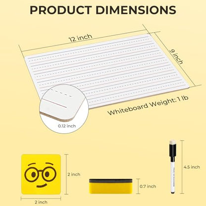 Double Sided Dry Erase Boards - Lined/Plain, Ohuhu 25-Pack 9 x 12 Inch Whiteboards Set, Including 25 x Lap Board, 25 x Black Markers, 25 x White - WoodArtSupply