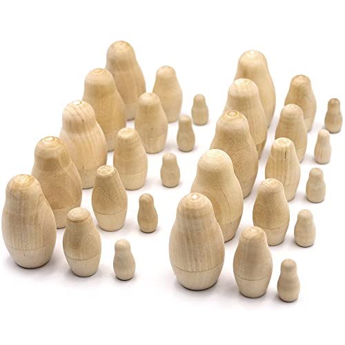 AEVVV Lot of Blank Nesting Dolls of 10 Sets by 3 pcs - Blank Unpainted Russian Nesting Dolls - Wooden Dolls Unfinished AEVVV