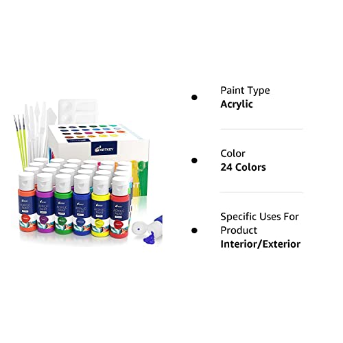 Artkey Acrylic Paint Set - 24 colors 2oz/59ml Acrylic Paints Professional Artists Painting Kit for Canvases Fabric Rock Leather Easter Egg Wood Artkey