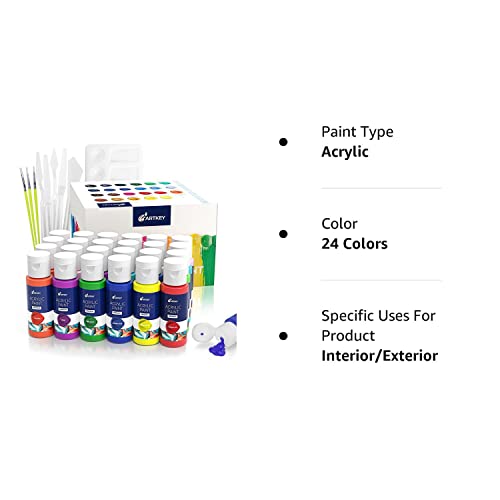 Artkey Acrylic Paint Set - 24 colors 2oz/59ml Acrylic Paints Professional Artists Painting Kit for Canvases Fabric Rock Leather Easter Egg Wood