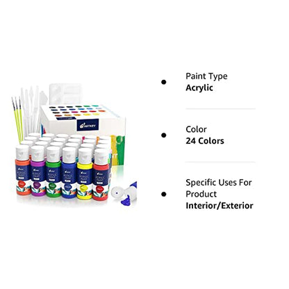 Artkey Acrylic Paint Set - 24 colors 2oz/59ml Acrylic Paints Professional Artists Painting Kit for Canvases Fabric Rock Leather Easter Egg Wood - WoodArtSupply