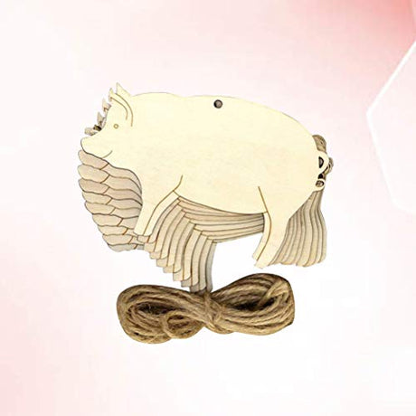 Amosfun 10pcs Pig Shape Wood Pig Wooden Cutout Shape Blank Wood Gift Tags Blank Wooden Hang Label Tags Unfinished Wood Tags for Wine Wood Name Tags, Amosfun