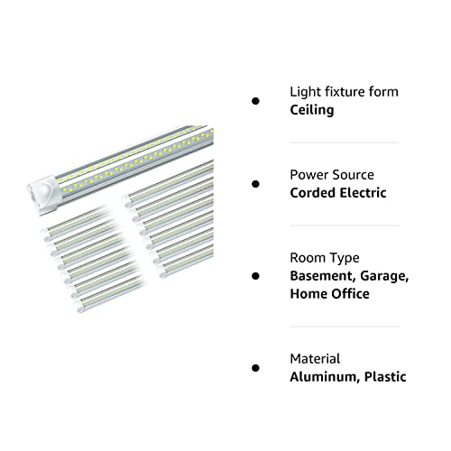 ONLYLUX 8ft LED Shop Light, 8' 100W 6000K (12 Pack), 8 Foot led Shop Lights Fixture for Garage Workshop, T8 LED Tube Lights, High Output, Linkable ONLYLUX