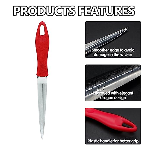 4 Pcs Wicker Weaving Tool Set, Stainless Steel pick knife with Non-Slip Silicone Handle Cover, Rattan closing frame and closing pin, Prying Tool for