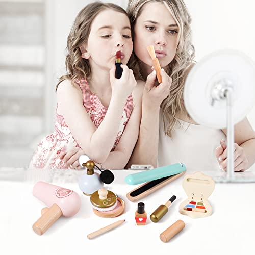 Kids Makeup Kit for Girl Wooden Make-up Toy Set for Toddlers Pretend Play Salon Toys Set for Kid Children Princess Birthday Gift Montessori Travel - WoodArtSupply