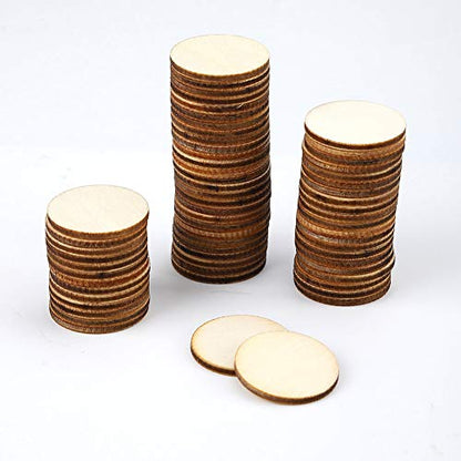 200 Pieces 1 Inch Unfinished Wood Slices Round Disc Circle Wood Pieces Wooden Cutouts Ornaments for Craft and Decoration