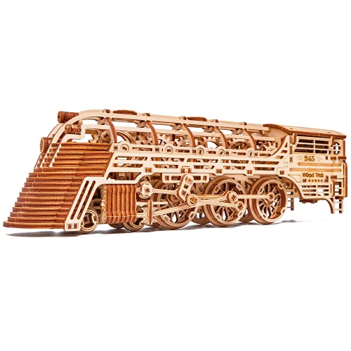 Wood Trick Atlantic Express Train 3D Wooden Puzzles for Adults and Kids to Build - 26.7x4 in - Rides up to 9 ft - Mechanical Locomotive Model Kit for Wood Trick