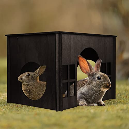 Rabbit House Wooden, Rabbit Houses and Hideouts WHEARTED, Large Rabbit Hideout Bunny House with Multiple Windows for Indoor Adult Bunnies Guinea Pigs - WoodArtSupply