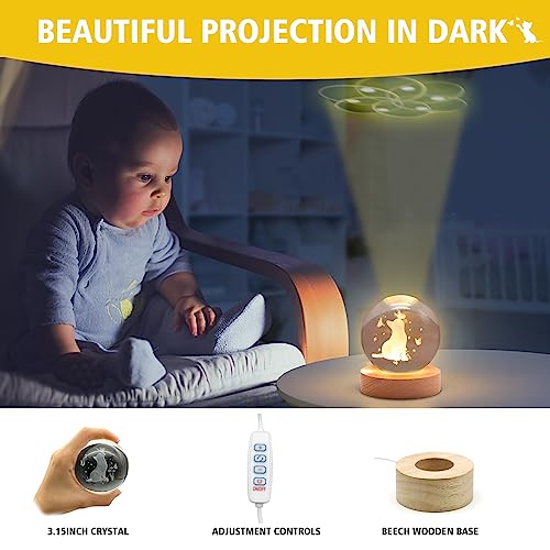 3.15in 3D Cat Figurine Crystal Ball Lamp, Cat Light Lamp with Wooden Base, Cat Gifts for Cat Lovers, Cat Stuff for Cat Lovers, Birthday Christmas Shellvcase