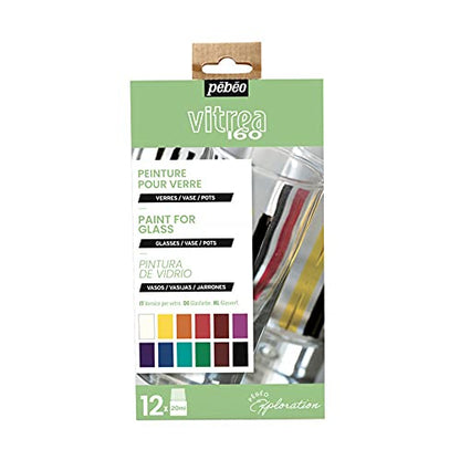 Pebeo Vitrea 160 Exploration Set Gloss 12 x 20ml, Assorted, 0.67 Fl Oz (Pack of 12) - WoodArtSupply