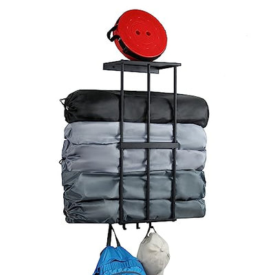 Ansonation Camping Chair Rack for Garage Storage, Metal Camping Beach Chair Umbrella Wall Mounted Holder Rack Organizer with 4 Hooks for Garage
