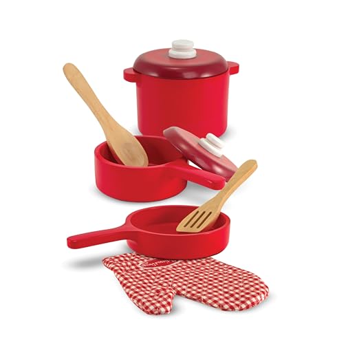 Melissa & Doug Deluxe Wooden Kitchen Accessory Set - Pots & Pans (8 pcs) , Green , H: 12 x W: 12 x D: 5 Melissa & Doug