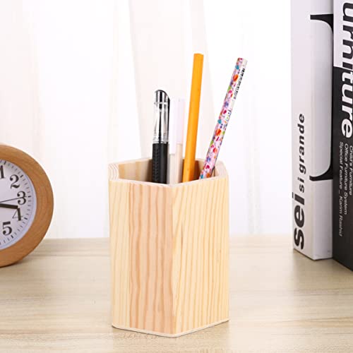 Ciieeo 2 Pcs Wooden Pen Holder Unfinished Wood Makeup Brush Holder Remote Control Holder Cup for Home Office Desk Storage Supplies(Hexagon) Ciieeo