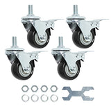Finnhomy Stem Caster Wheels 2 Inch Heavy Duty Threaded Swivel Casters 1/2" -13 x 1" with Brake Set of 4 Premium Polyurethane Wheels PU Anti-wear Finnhomy