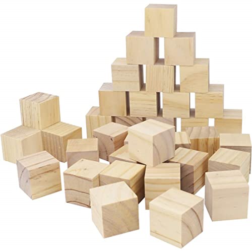 Wood Blocks for Crafts, Unfinished Wood Cubes, 1 Inch Natural Wooden Blocks, Pack of 50 Wood Square Blocks, Wooden Cubes for Arts and Crafts and DIY SIWUCHYE