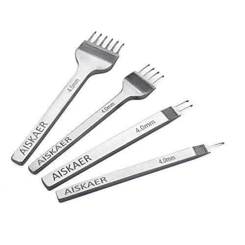 Aiskaer White Steel 4mm 1/2/4/6 Prong DIY Diamond Lacing Stitching Chisel Set Leather Craft Kits - WoodArtSupply