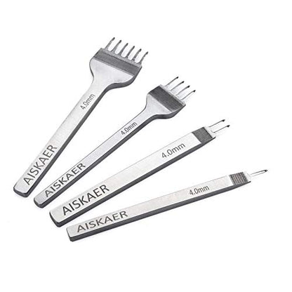 Aiskaer White Steel 4mm 1/2/4/6 Prong DIY Diamond Lacing Stitching Chisel Set Leather Craft Kits - WoodArtSupply