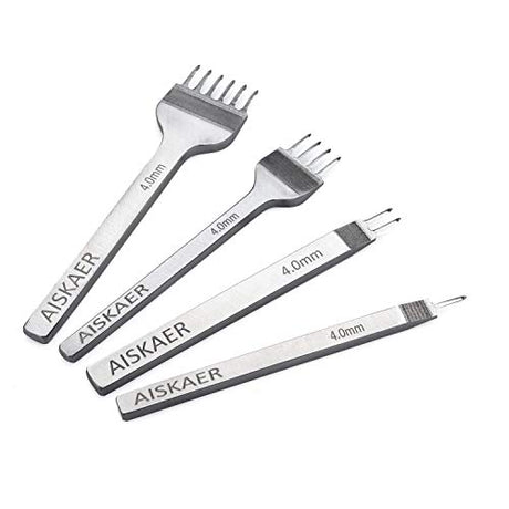 Aiskaer White Steel 4mm 1/2/4/6 Prong DIY Diamond Lacing Stitching Chisel Set Leather Craft Kits Aiskaer
