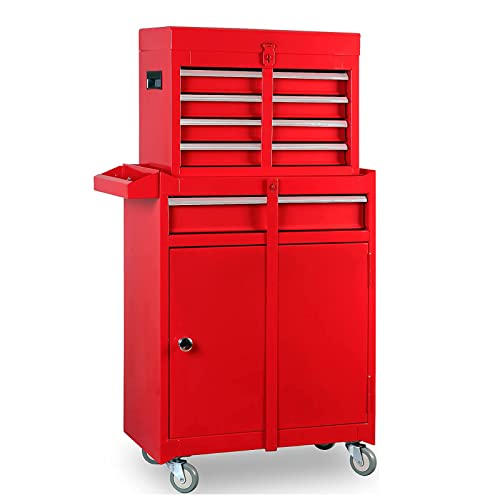 ROAD DAWG Torin Rolling Garage Workshop Organizer: Detachable 4 Drawer Tool Chest with Large Storage Cabinet and Adjustable Shelf, 20.3" l x 11" w x ROAD DAWG