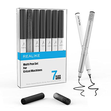 REALIKE Variety Pens for Cricut Maker 3/Maker/Explore 3/Air 2/Air,Black Pens Set of 7Pack Include Fine Point Pen,Glitter Gel, Marker, Calligraphy REALIKE