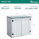 YITAHOME Outdoor Horizontal Storage Sheds w/o Shelf, 35 Cu Ft Lockable Resin Waterproof Shed, Ideal for Garden Tools, Easy to Assemble, Light Gray YITAHOME