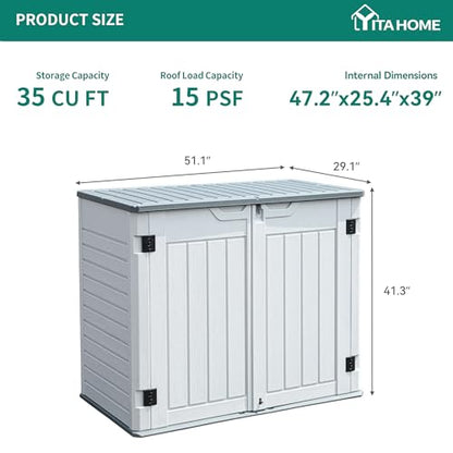 YITAHOME Outdoor Horizontal Storage Sheds w/o Shelf, 35 Cu Ft Lockable Resin Waterproof Shed, Ideal for Garden Tools, Easy to Assemble, Light Gray - WoodArtSupply