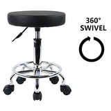 KKTONER PU Leather Round Rolling Stool with Foot Rest Swivel Height Adjustment Spa Drafting Salon Tattoo Work Office Massage Stools Task Chair Small KKTONER