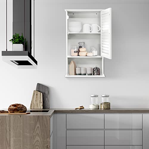 COSTWAY Bathroom Wall Cabinet, Large Capacity Storage Cabinet w/Single Louver Door & Height Adjustable Shelf, Wood Wall Mounted Medicine Cabinet for COSTWAY