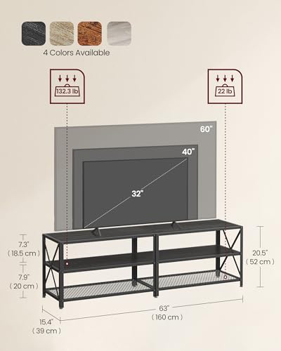 VASAGLE TV Stand, TV Console for TVs Up to 70 Inches, TV Table, 63 Inches Width, TV Cabinet with Storage Shelves, Steel Frame, for Living Room, VASAGLE