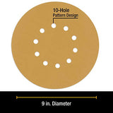 Dura-Gold Premium 9" Drywall Sanding Discs - 240 Grit (Box of 10) - 10 Hole Pattern Sandpaper Discs with Hook & Loop Backing, Fast Cutting Aluminum Dura-Gold
