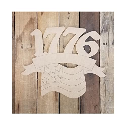 1776 American Flag Wood Craft,Unfinished Wooden Cutout Art,DIY Wood Sign, Inspirational Farmhouse Wall Plaque,Rustic Home Decor for Laundry Room - WoodArtSupply