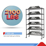 6 Tier Adjustable Metal Shelf Wire Shelving Unit Storage with Wheels 2100LBS Capacity 18" D x 48" W x 82" H for Restaurant Garage Pantry Kitchen BestOffice