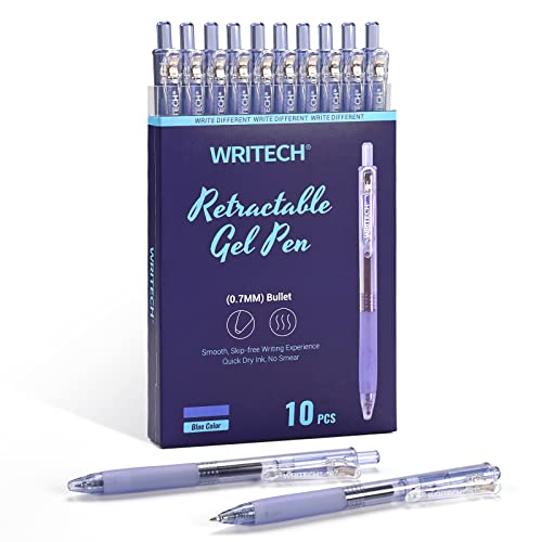 WRITECH Fine Point Gel Pens: Retractable 0.7mm Blue-Ink Color Pen for Journaling Smooth Writing Fine Point Tip Quick-dry Ink No Bleed Set 10ct WRITECH