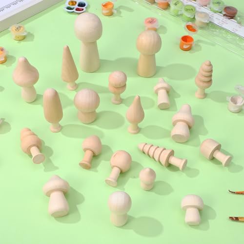 Toddmomy 20pcs Unfinished Wooden Mushroom Unfinished Wood Trees Mini Wood Tree Natural Wooden Mushrooms for Arts DIY Projects Ornaments Toddmomy
