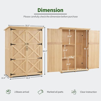 MCombo Wood Sheds & Outdoor Storage, Garden Tool Shed with Lock, Wooden Outdoor Storage Cabinet with Double Doors for Patio 1933 (Large) - WoodArtSupply