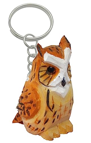 Selsela Great Horned Owl Keychain Ring Hook Clip Charm Farm Bird Miniature Wood Mini Figurine Small Animal Selsela