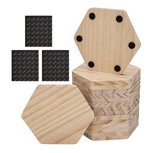 Worown 16 Pack 4 Inches Unfinished Wood Coasters, 0.3 Inches Thickness Wood Pieces, Hexagon Wood Slices for Painting, Staining, Engraving, Halloween,