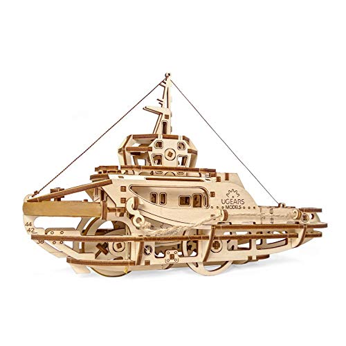 UGEARS Tugboat 3D Mechanical Wooden Model for Self Assembling, DIY, Brainteaser UGEARS