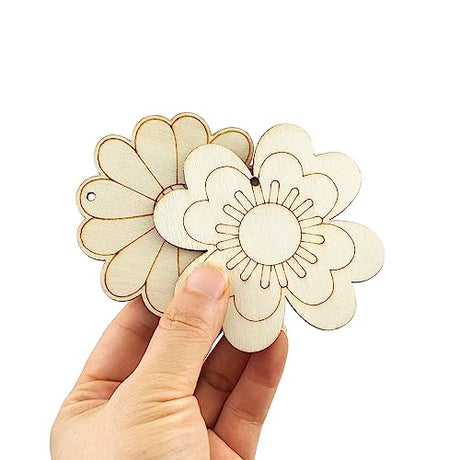 32 Pack Wood Flower Cutouts Unfinished Wooden Flower Hanging Ornaments DIY Flower Craft Gift Tags for Thanksgiving Christmas Home Party Decoration Xonzmmk