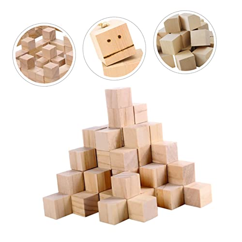 Operitacx 50pcs Wooden Cube Unfinished Wooden Blocks Natural Wood Cube Photo Blocks DIY Stacking Toy Blank Puzzle Wood Squares Mini Toy Wood Cubes Operitacx
