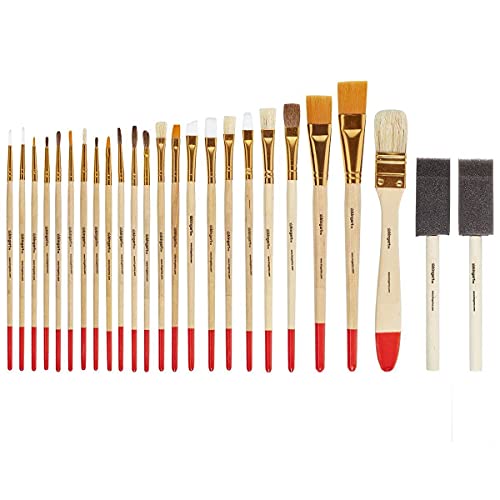 KINGART Paint Brush Set - Pack of 25, Assorted Variety, All-Purpose Paint Brushes - Use with Acrylic, Oil, Watercolor, Gouache Paints, Face Nail Art,
