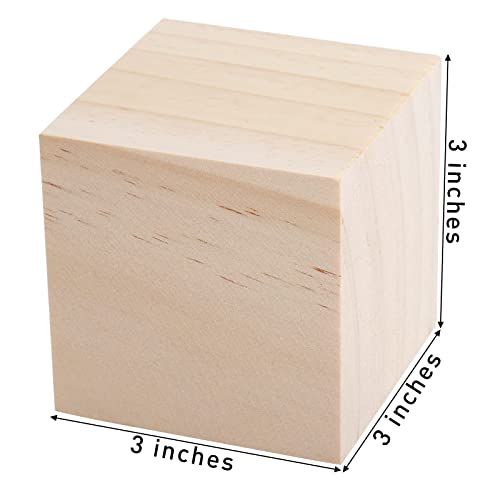 Tosnail 6 Pack 3 Inches Unifinished Wooden Cubes Wooden Blocks - Great for Crafts Making Tosnail
