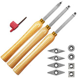 Mini Carbide Tipped Wood Lathe Turning tools Combo set Rougher Detailer Finisher with Wood Handle and Diamond Round Square Carbide Inserts，3pcs Asieg Tool