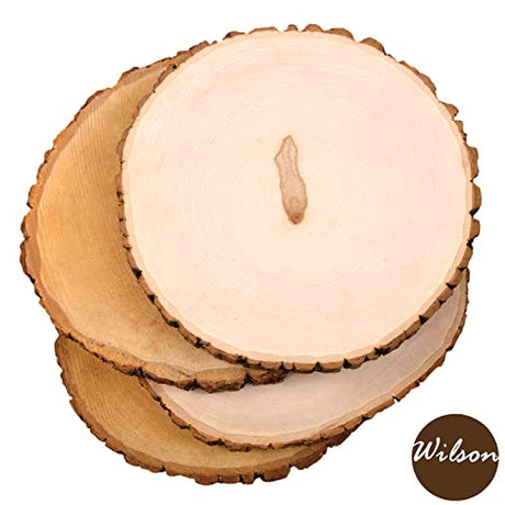 Wilson Wood Slice 4 Pack Basswood Round Rustic, Sanded Side, 9-12" Diameter, for Wedding Centerpiece, Babyshowers, DIY Projects, Table Chargers, Wilson