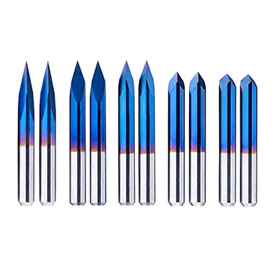 20/30/45/60/90deg 0.1mm Triangular CNC Router Bits Set, 1/8" Shank Engraving Carving V-Bit with Nano Blue Coating Sharp Pyramid Bits for Acrylic Wood