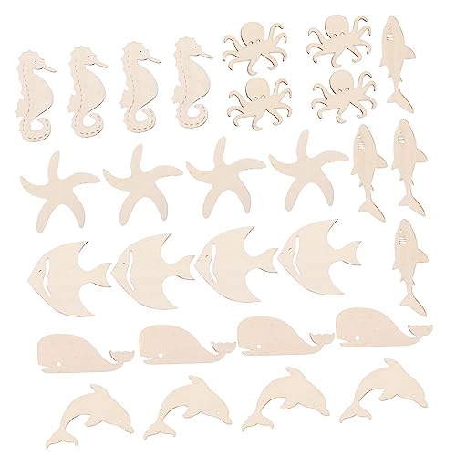 Anneome 28pcs Doodle Marine Wood Chips Unfinished Wood Hanging Wood Ornaments Wood Fish Cutouts Blank Sea Animals Wooden Cutouts Wooden Fish Wooden Anneome