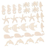 Anneome 28pcs Doodle Marine Wood Chips Unfinished Wood Hanging Wood Ornaments Wood Fish Cutouts Blank Sea Animals Wooden Cutouts Wooden Fish Wooden Anneome