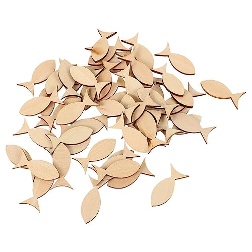 Wooden Crafts Wood Fish Cutout 50pcs Unfinished Wooden Shapes Mini Fish Shaped Slices Pieces DIY Embellishment for Summer Ocean Nautical Decoration VOSAREA