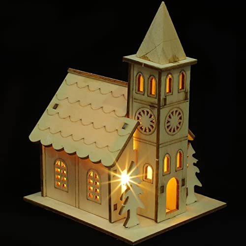 Toyvian 3pcs Christmas Led Light Wooden House with Battery, Unfinished Wooden Christmas Village Mini Houses Micro House Landscape Decors for