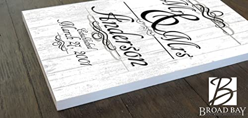 Mr & Mrs Wedding Gift Sign PERSONALIZED Family Name Established Sign Customized for Newlywed Couple EST. Date Broad Bay